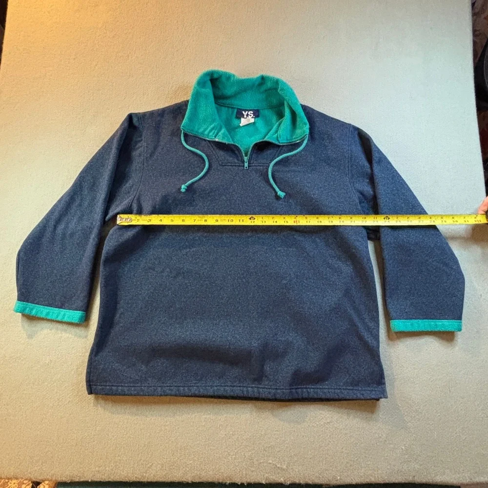 VTG Y2K Y.S. America Mens L Quarter Zip Fleece Pullover Blue Green Style 1980